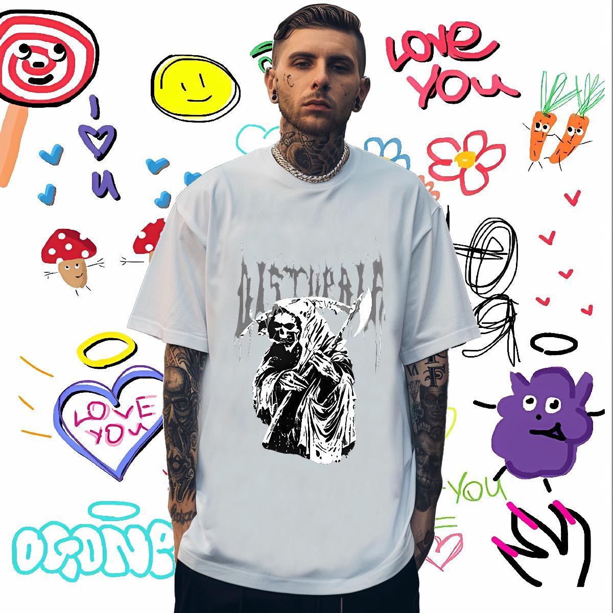 Comfortable Mens T Shirts 230g Pure Cotton skull Street wear Hip Hop Customized Breathable Short Sleeve Men Tees DIY Tshirts