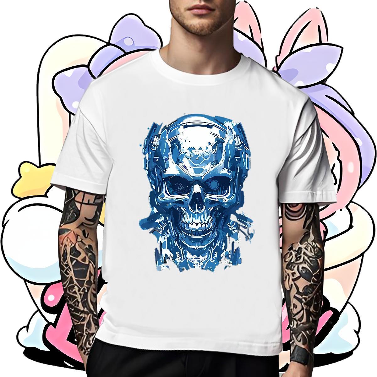 Loose Fit T-Shirts for Men 230g Cotton skull Daily Wear Custom Cartoon Breathable Crew Neck Mens Tshirts Wholesale Tops Tees