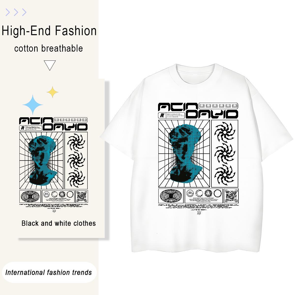 Unisex Couples T Shirts 100% Cotton 230g painting Casual Daily Wear T Shirts Women Comfortable Skull Tops