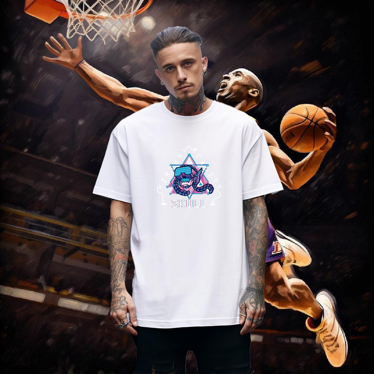 TOP Quality T shirt 100% Cotton 230g skull High Street Hip Hop DIY Printed O-Neck Short Sleeve Men Clothes T-Shirt New Polos