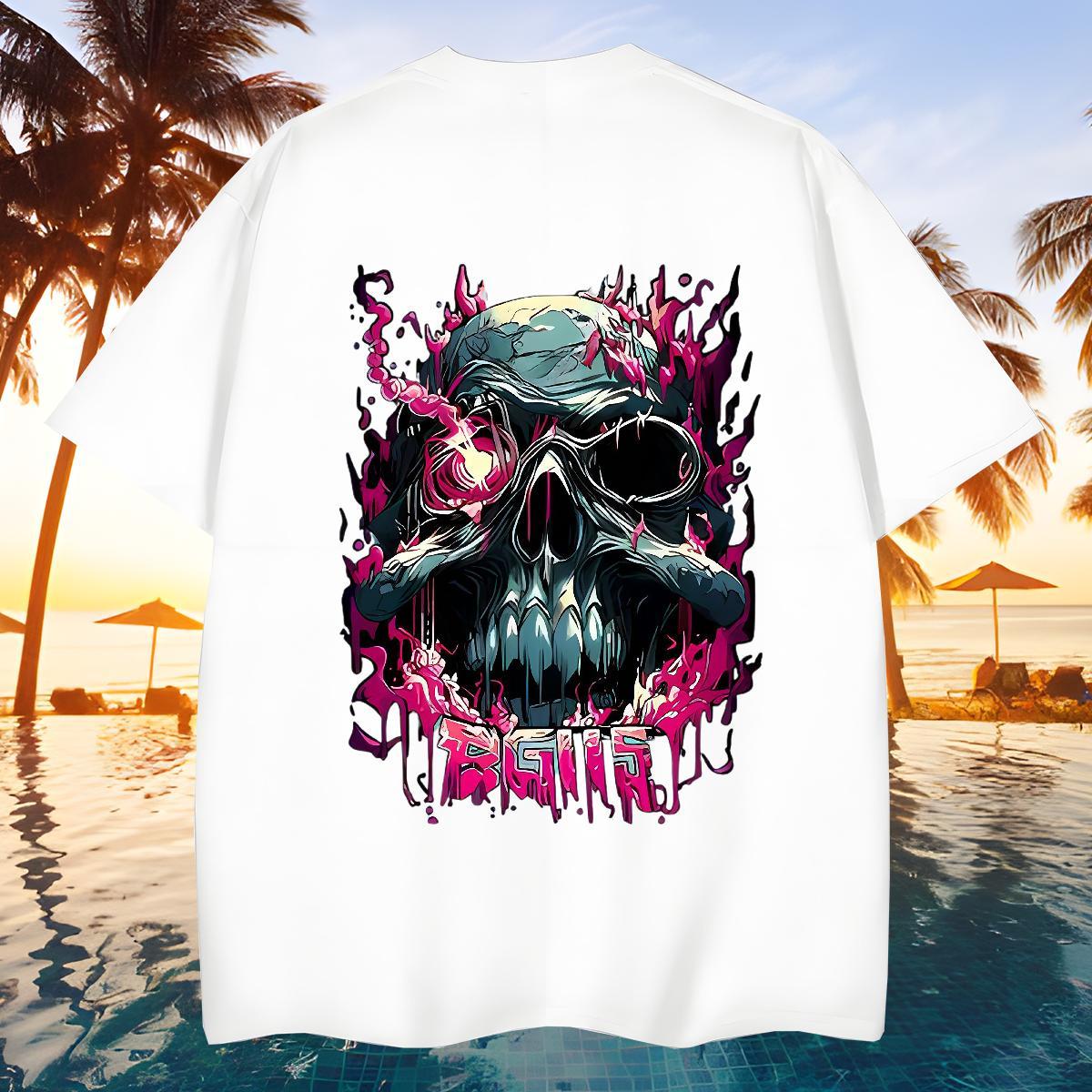 Free Shipping Man T Shirts 230g Cotton skull Casual Daily Wear Custom Printing Breathable Soft Couples T Shirts 2024 Summer Tshirts