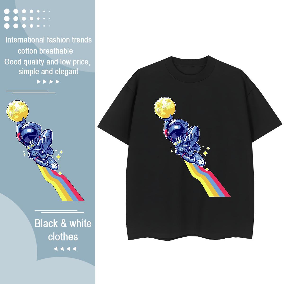 High quality Tshirt for Man Woman 230g 100% Cotton cosmonaut Daily Outfit T Shirt For Woman Breathable Crew Neck Cartoon Printing L-4XL Clothes