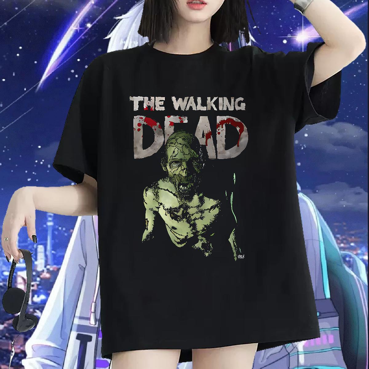Female Women Tees 230g Cotton scary Home Outdoor T Shirt For Woman Short Sleeve O-Neck Floral Print Tops Shirt