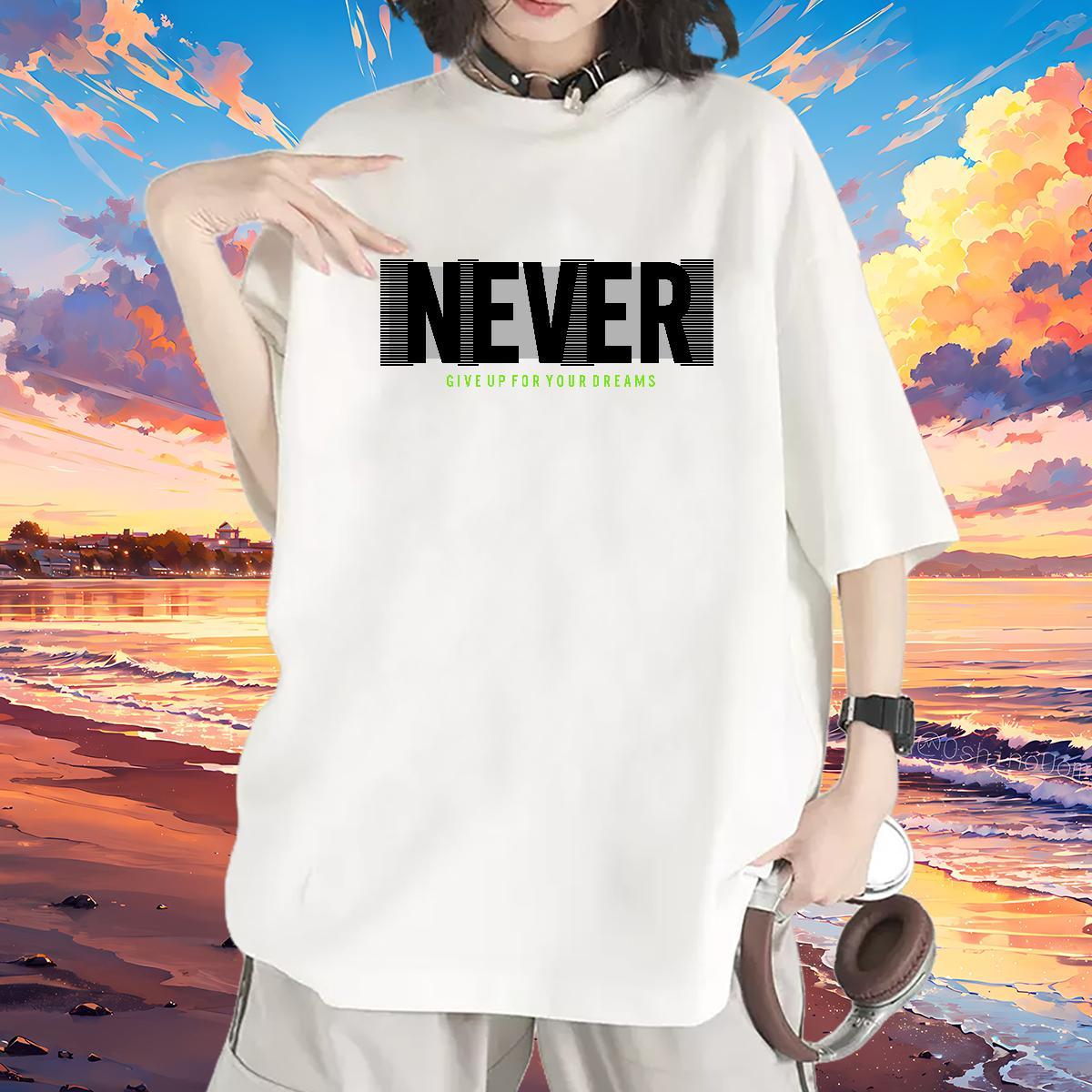 Loose fit Woman Tshirt 100% Cotton 230g never Daily Outfit T-Shirts for Women Short Sleeve O-Neck Cartoon Print Clothes