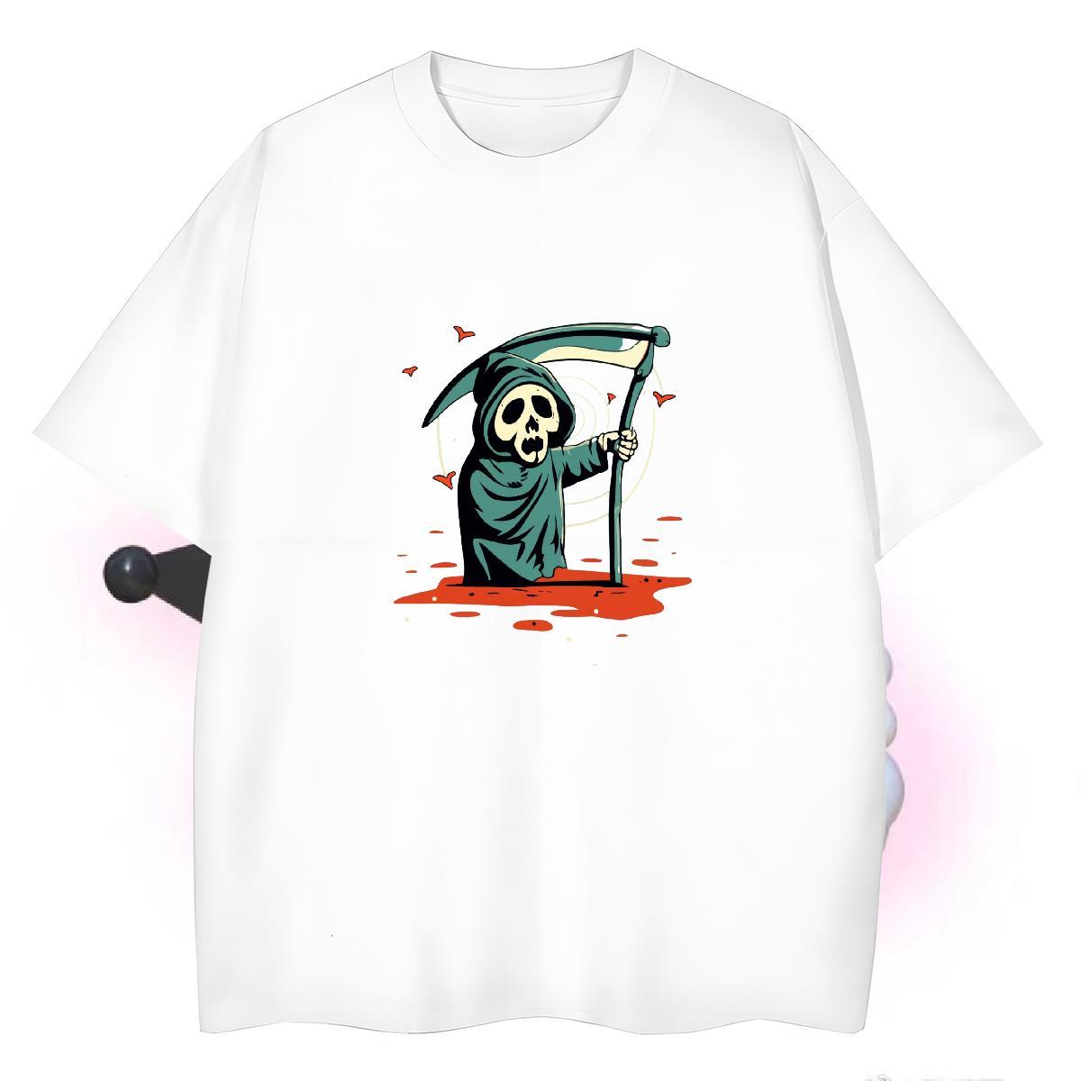 Wholesale Mens T Shirts 230g Cotton skull High Street Hip Hop White Plus Size Breathable Soft Men Tshirts Fashion Casual Tops