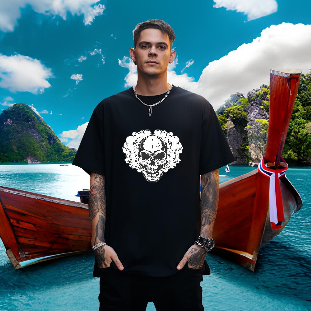 Comfortable Man T Shirts 230g 100% Cotton skull Sports Casual Skull O-Neck Short Sleeve Men Tees Designer Clothes