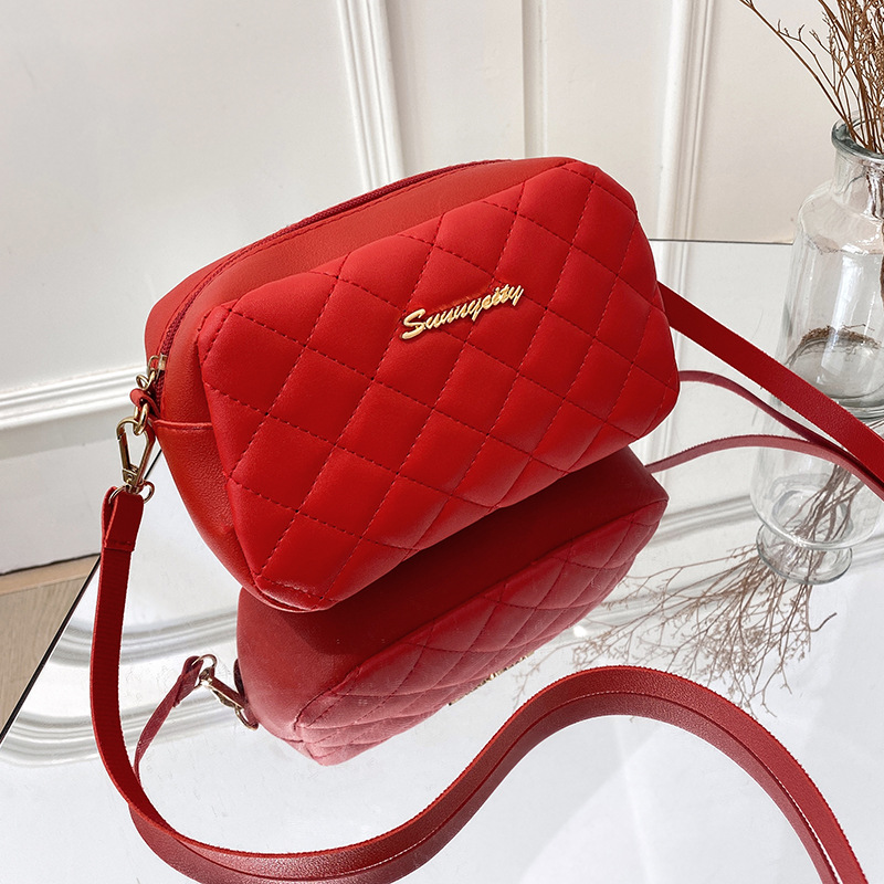 Shoulder bag embroidered diamond grid small square bag