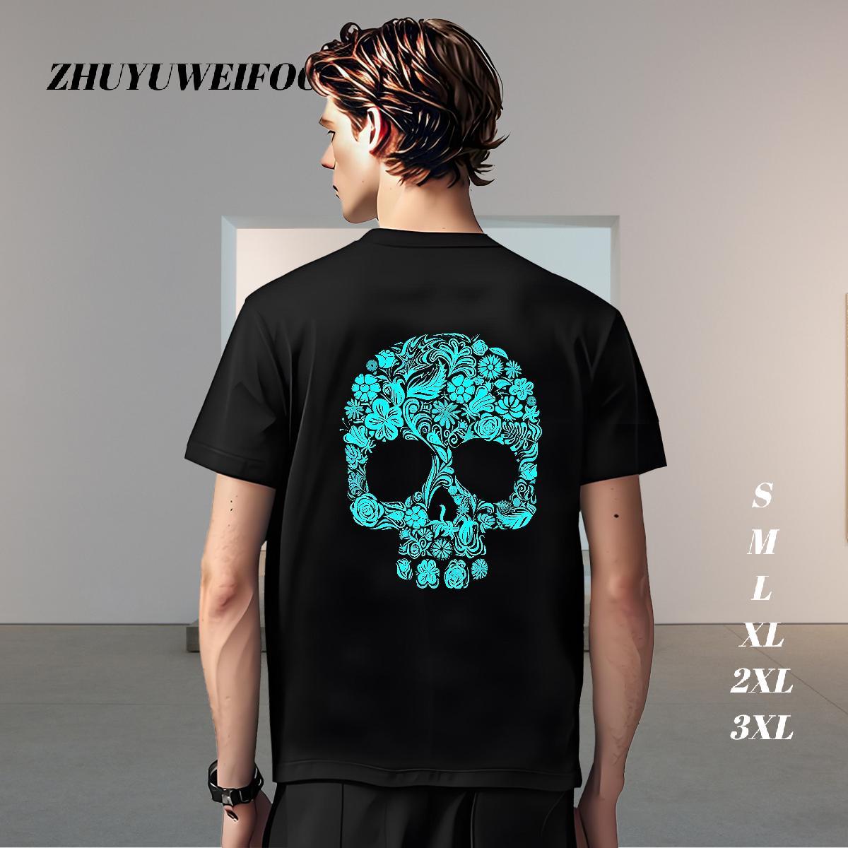 Designer Man T Shirts 230g 100% Cotton skull Street Wear DIY Breathable Short Sleeve Men Tops Tees Customized Top Tees