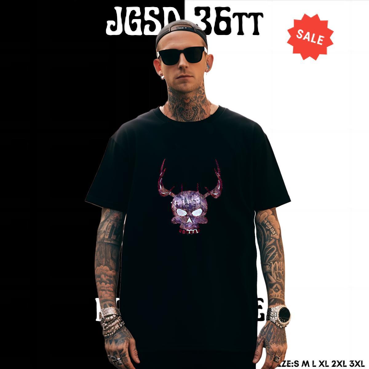 High Quality T-Shirts for Men 230g Cotton skull Sport Anime Print Short Sleeve Soft Men Tshirts 2024 New Tops Shirt