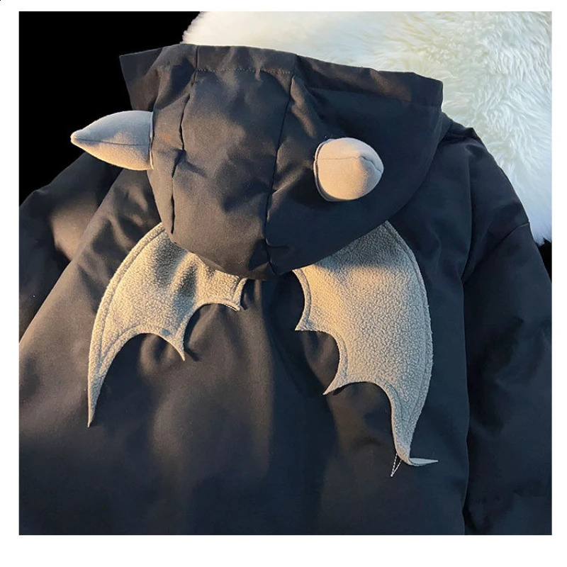 Winter American Style High Street Little Devil Bread Padded Jackets Female Y2K Couple Hooded Jacket Cotton Padded Coat 240824