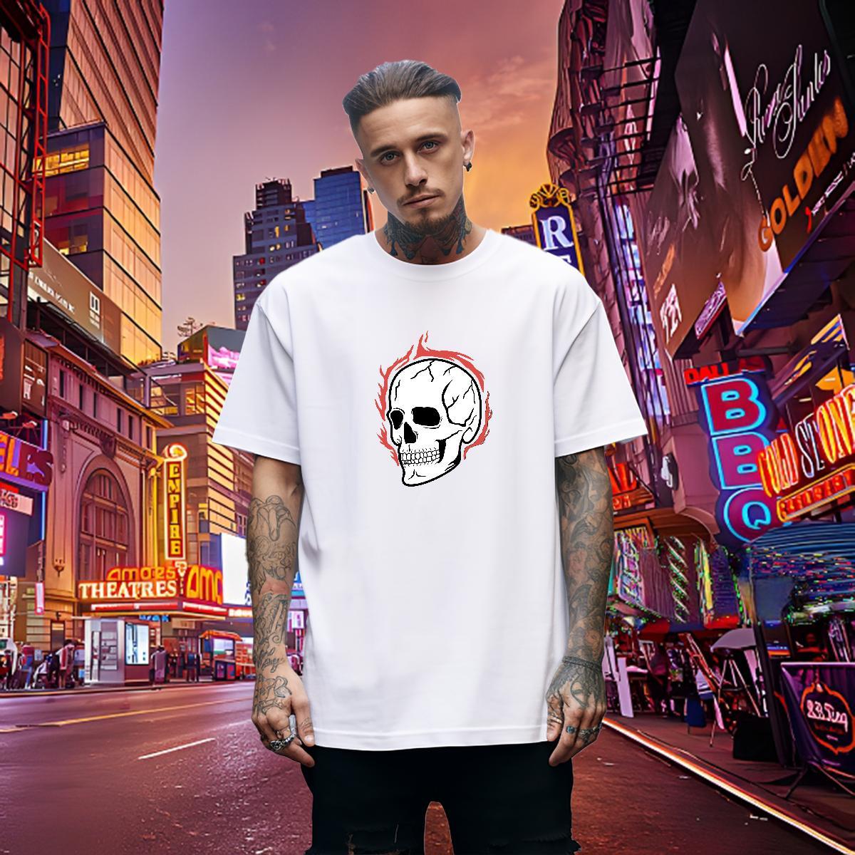 Brand Man T Shirts 230g 100% Cotton skull Street Casual Anime Breathable Short Sleeve Men Clothes T-Shirt Fashion Designer Clothings