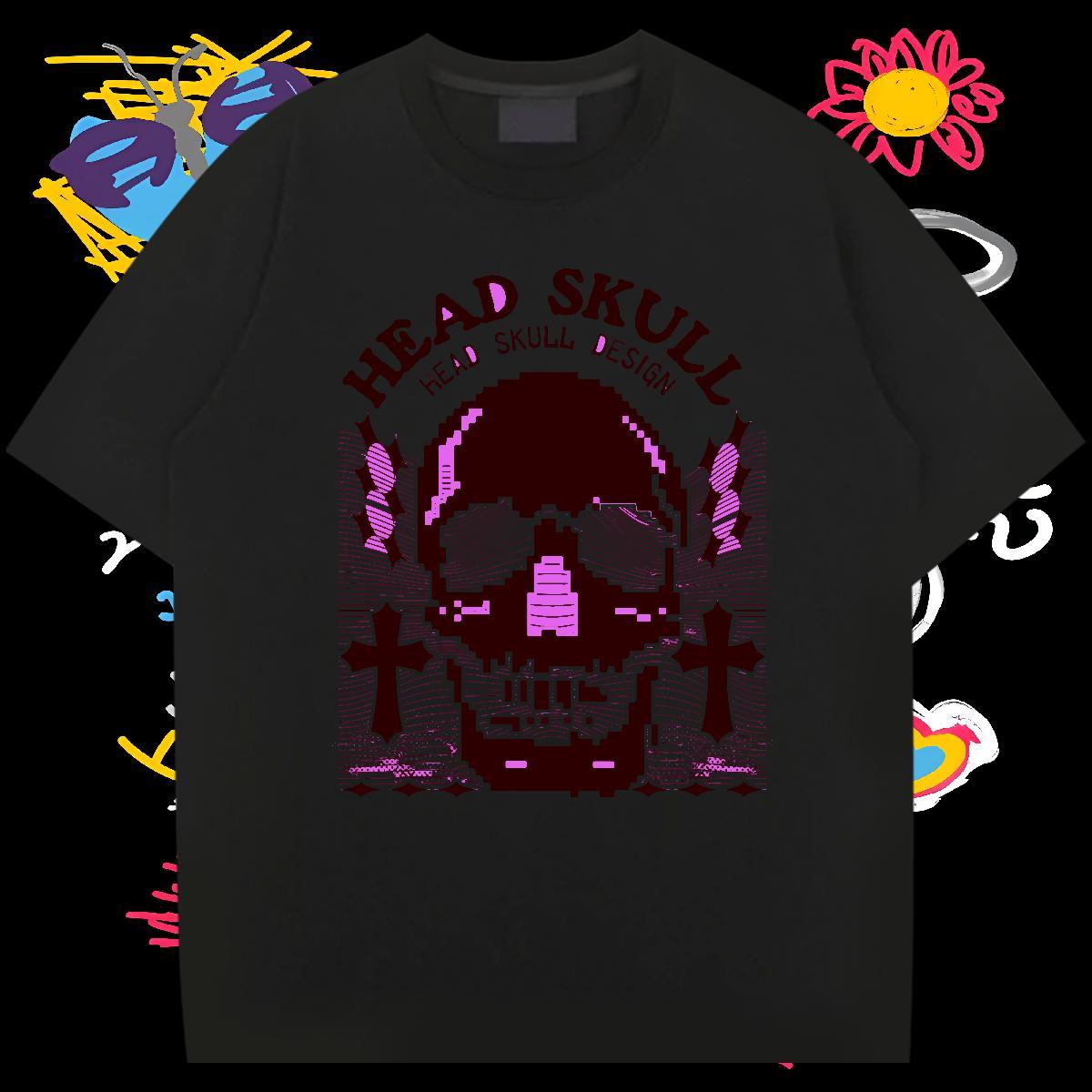 Unisex T-Shirts for Men 230g Cotton skull Anime Printing Street DIY Printed Short Sleeve Soft Men Clothes T-Shirt 2024 Summer Tops