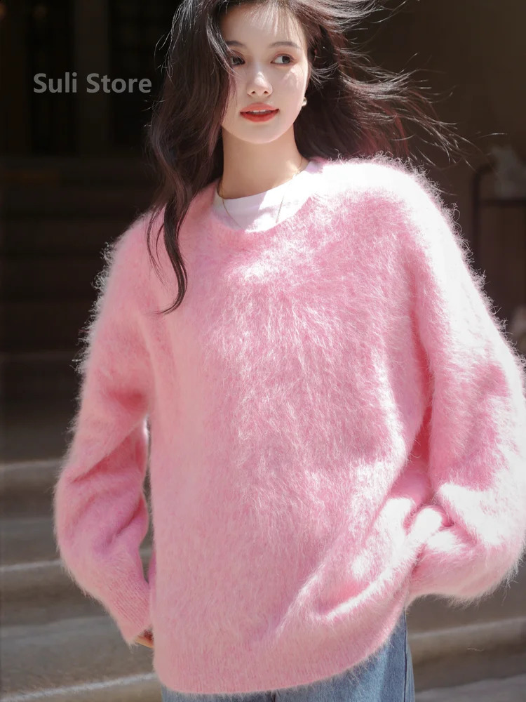Autumn and Winter Mid-Length Mink Sweater Womens Knitwear Soft Glutinous Thick Idle Style White 240824