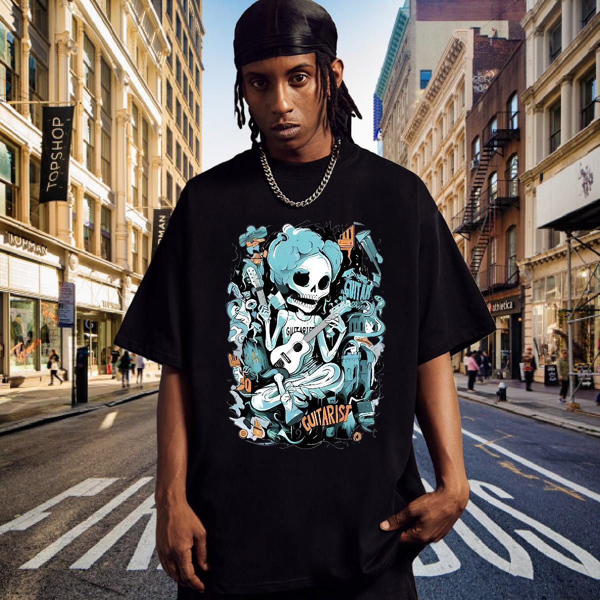 Comfortable Man T Shirts 230g Pure Cotton skull Street wear Hip Hop DIY Anime Breathable Soft Tshirts Customized Tops Shirt