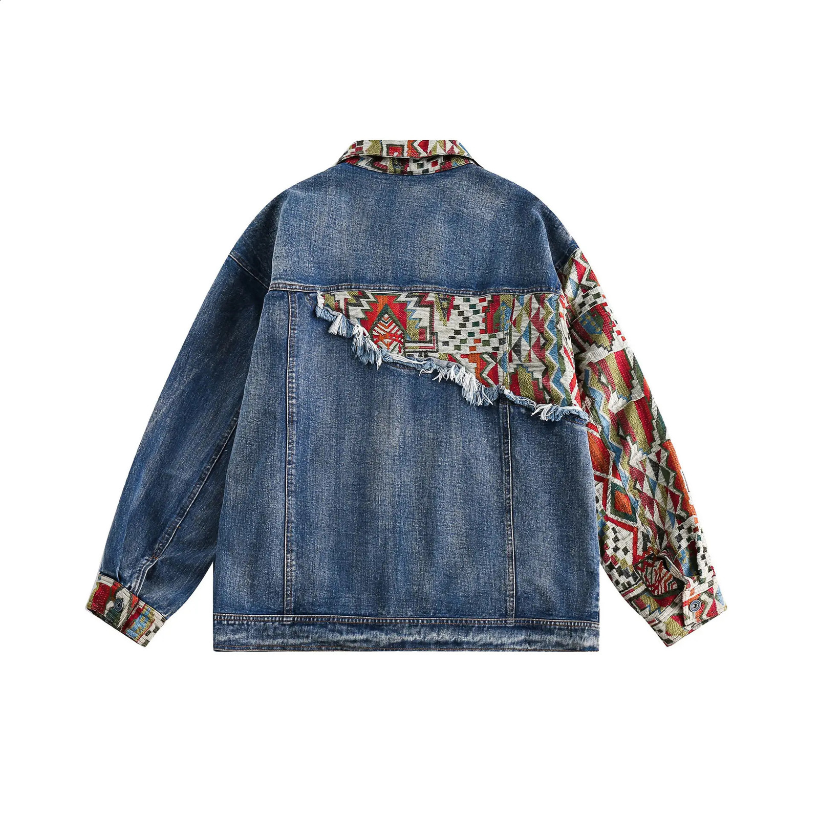 Hip hop denim jacket mens street clothing winter casual patch work classic loose jeans Ropa Hombre 240824