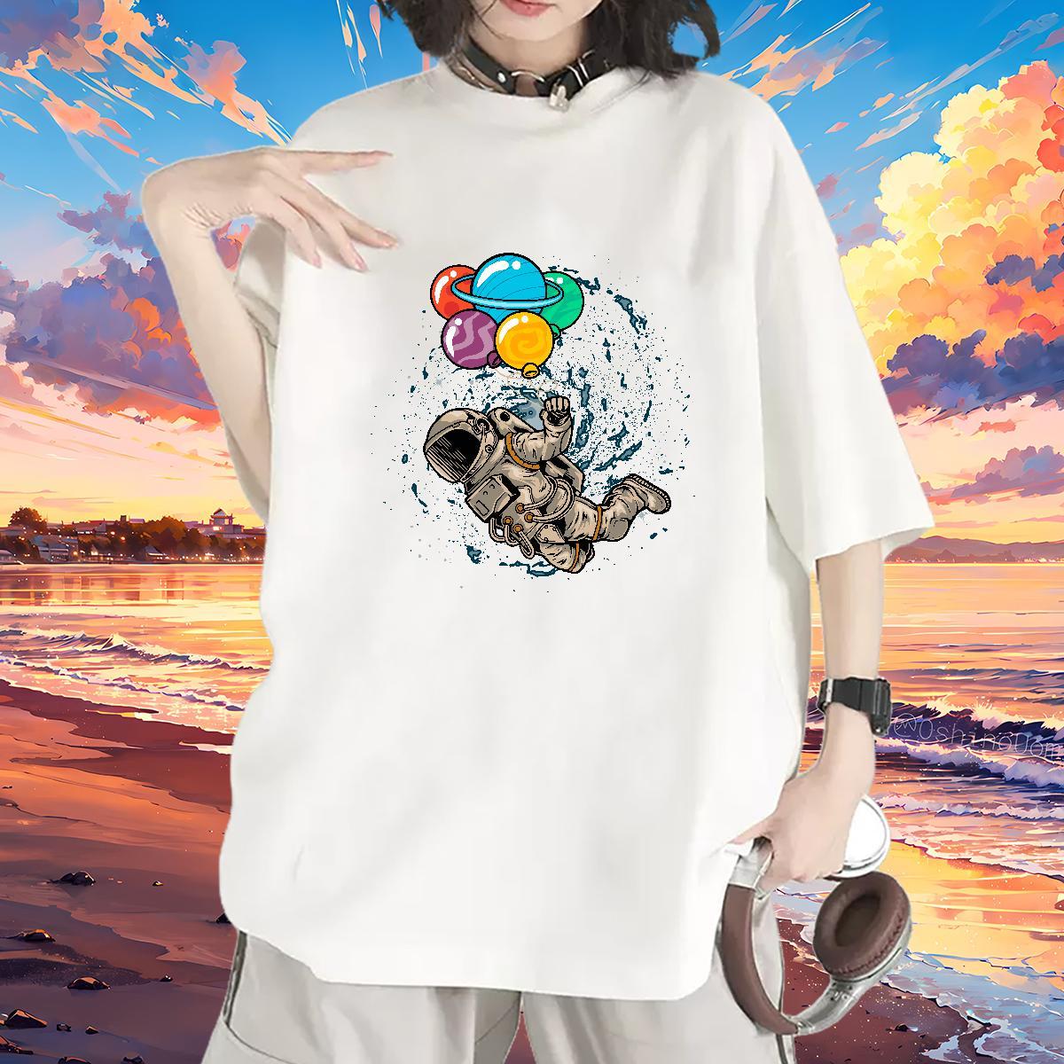 Loose fit Woman Tshirt 230g Pure Cotton universe Hip Hop Street Women T Shirts Breathable Anime Print Clothes Shirt
