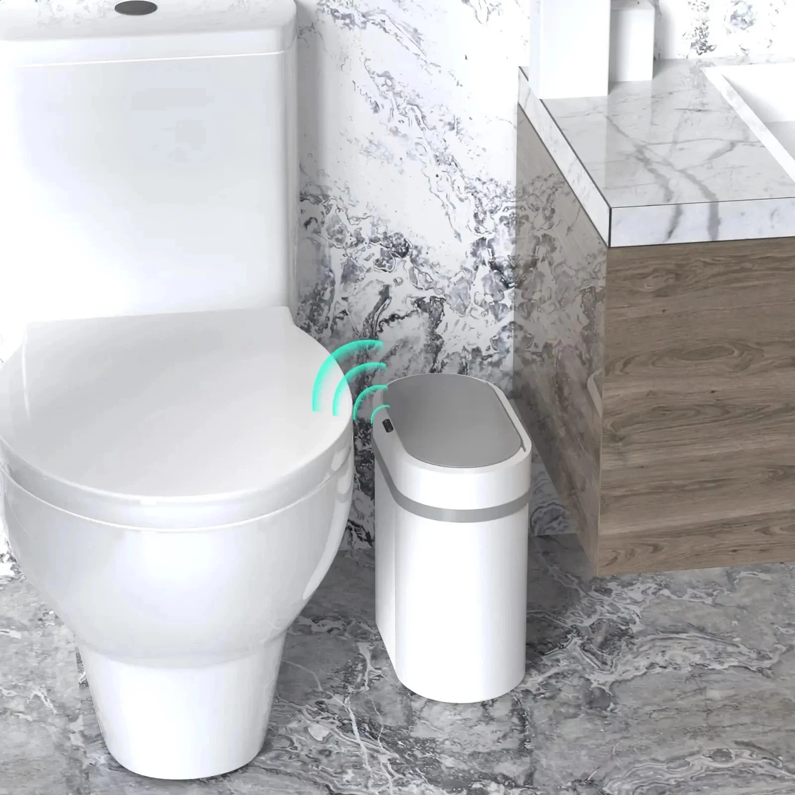 Motion sensor bathroom trash can touchable automatic with lid small waterproof suitable for office bedroom living room 240824