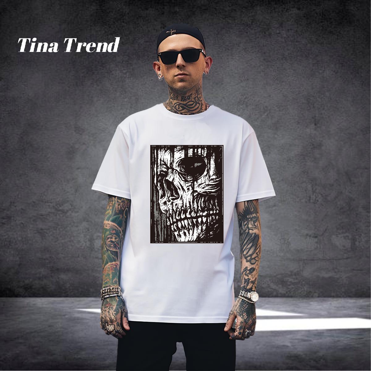 Brand Man T Shirts 230g 100% Cotton skull Street Custom Print Oversized Crew Neck Breathable Tshirts Classic Polos
