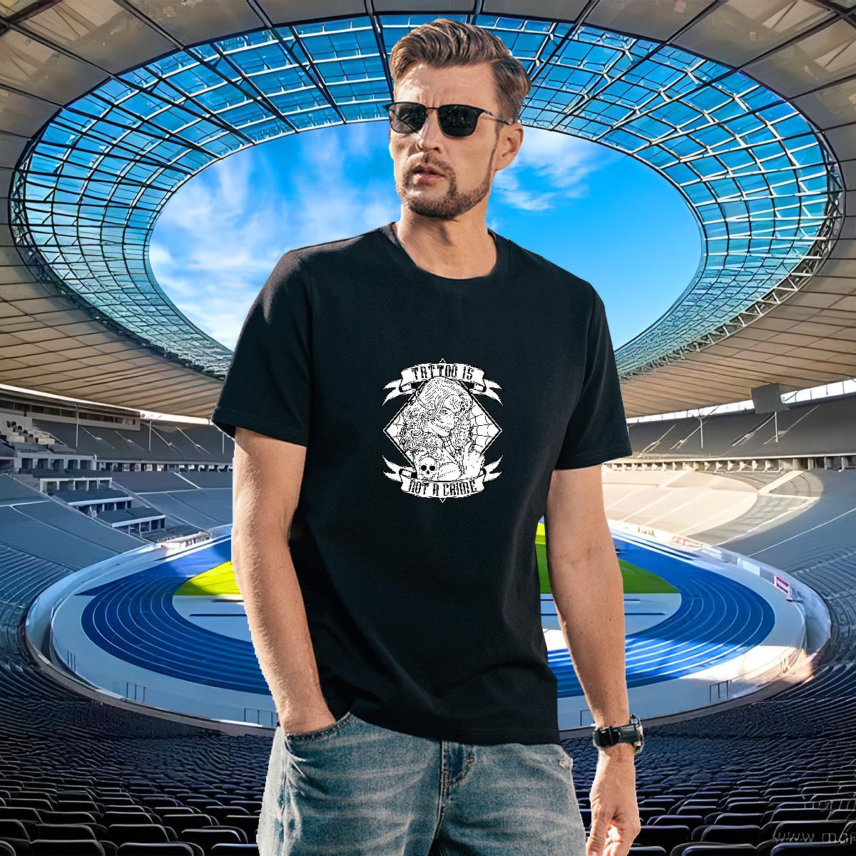 Brand T-Shirts for Men 230g Pure Cotton skull High Street Hip Hop Customized Print O-Neck Short Sleeve Men Tees New Top Tees