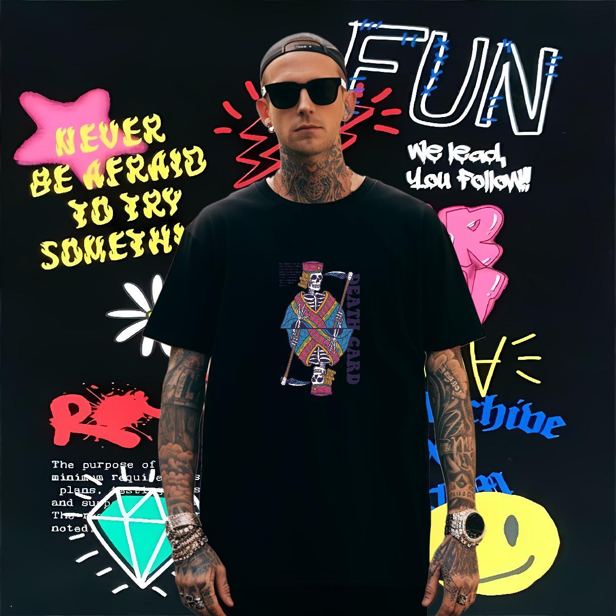 Unisex T Shirts Men 230g 100% Cotton skull Beach DIY Printed Breathable Short Sleeve Men Clothes T-Shirt Custom Tshirts