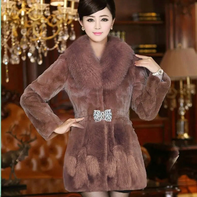 Extra large womens winter plush coat thick fur warm jacket Vneck faux collar clothing comfortable 240824