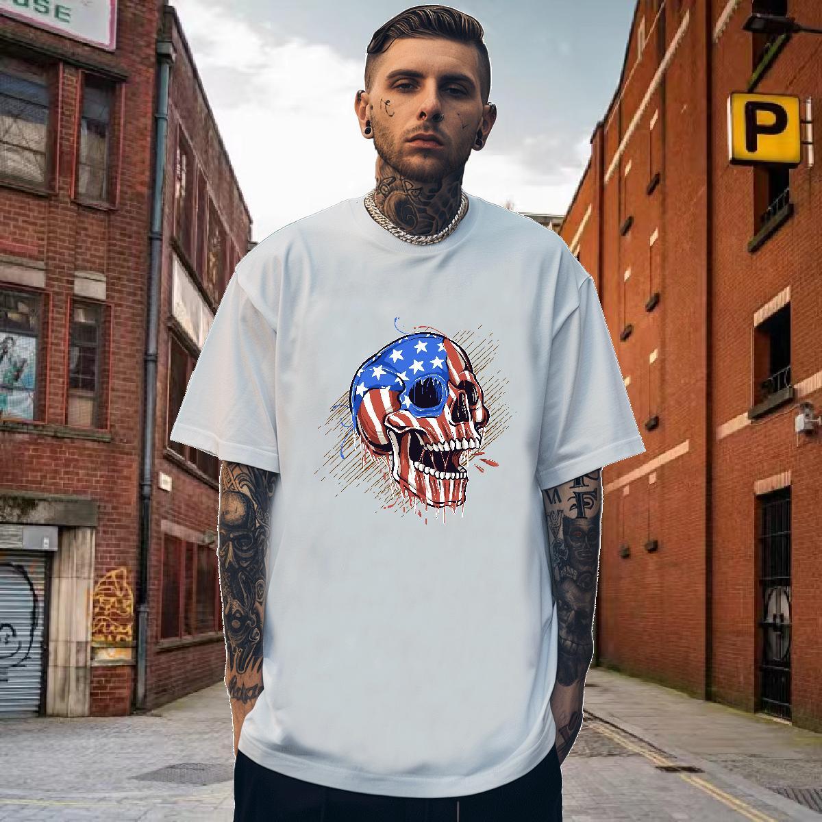 Designer Men T Shirts 100% Cotton 230g skull Summer Casual Customized O-Neck Short Sleeve Men Tops Tees 2024 Tops Shirt