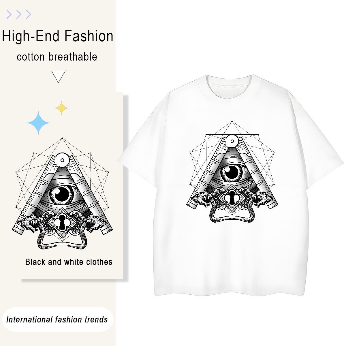 High Quality T Shirts Men 230g Cotton eye of the devil Sports Casual Asian Size Short Sleeve O-Neck Men Tops Tees 2024 New Polos