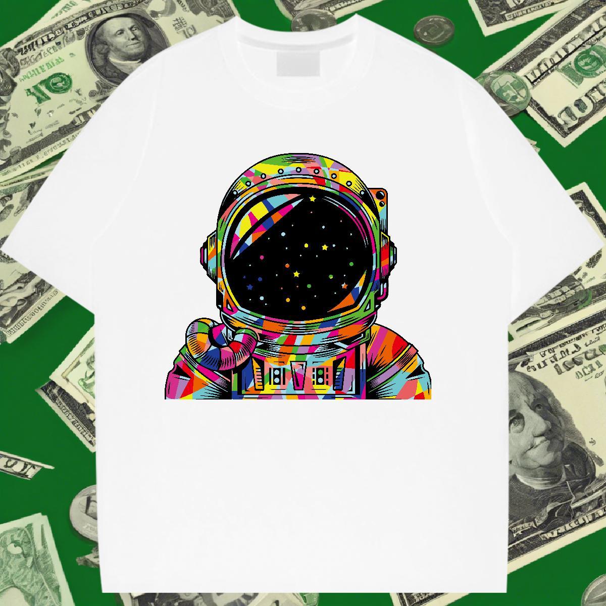Loose Womens Tshirts 230g Cotton outer space Daily Wear T-Shirts for Women Short Sleeve O-Neck Skull Polos