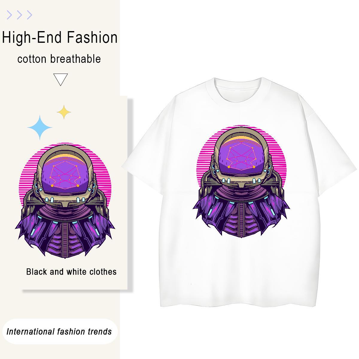 Lady Womens Tshirts 230g Pure Cotton cosmonaut High Street Hip Hop T-Shirts for Women Breathable Short Sleeve Graphic Tee Shirt
