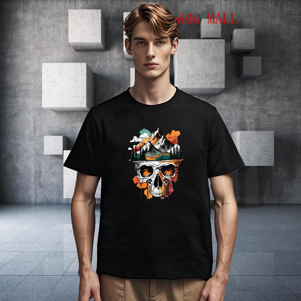 Wholesale T Shirts Men 230g Cotton skull Daily Outfit Plus Size Cartoon Short Sleeve O-Neck Men Clothes T-Shirt Designer Tees