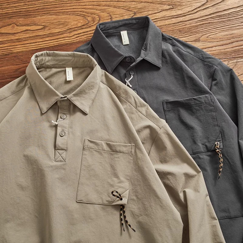 Lapel POLO collar shirt men long sleeve autumn retro fashion loose wide version of casual outdoor shirt jacket 240824