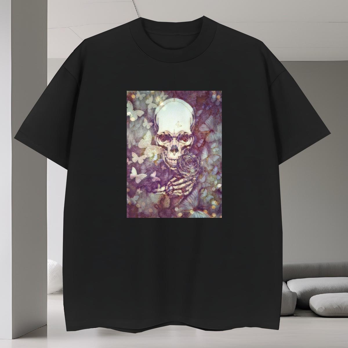 Unisex T-Shirts for Men 230g 100% Cotton skull Beach Oversized O-Neck Short Sleeve Men Tees 2024 Designer Wear