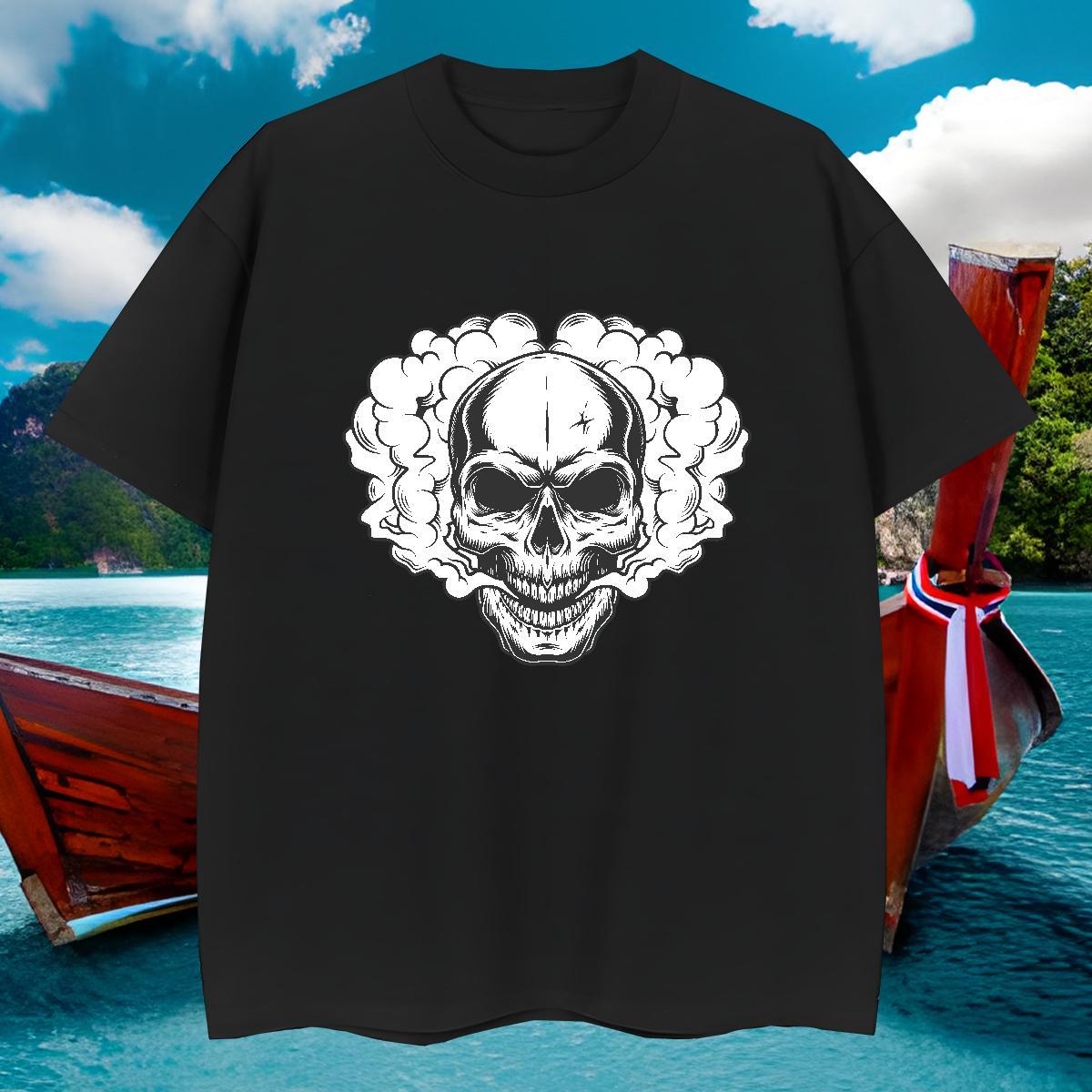 Comfortable Man T Shirts 230g 100% Cotton skull Sports Casual Skull O-Neck Short Sleeve Men Tees Designer Clothes