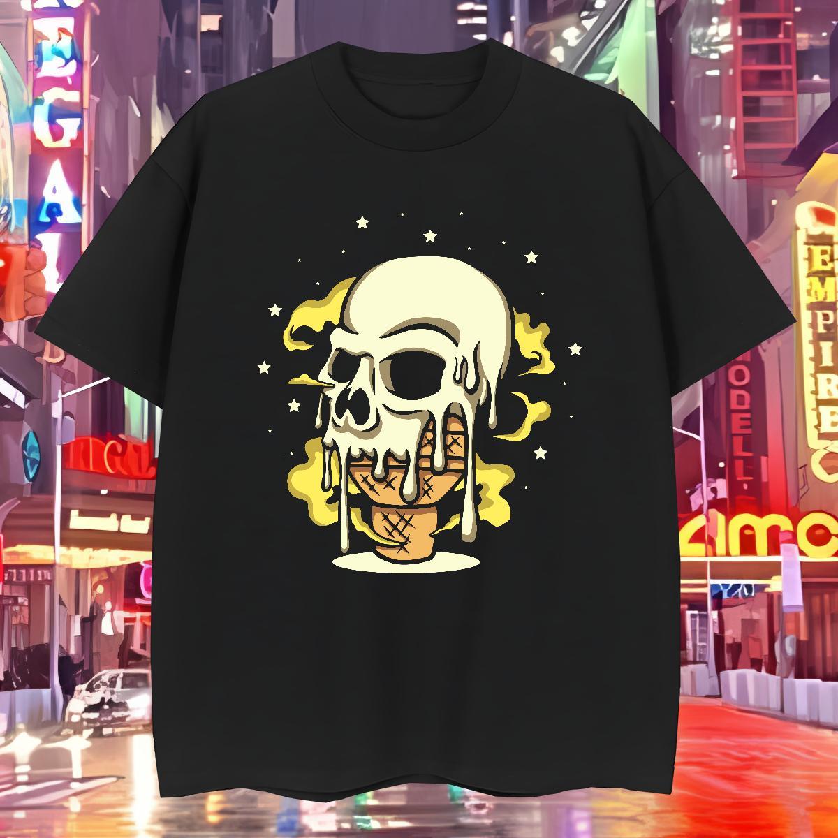 Unisex T Shirt For Man 230g 100% Cotton skull Beach Plus Size Cartoon Breathable Crew Neck Men Clothes T-Shirt Fashion Design Tees