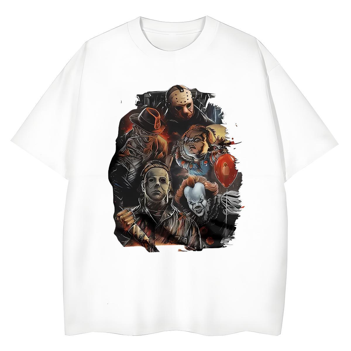 Wholesale Women Tshirts 230g Cotton Terror Street T shirt Short Sleeve O-Neck Anime Print Clothings