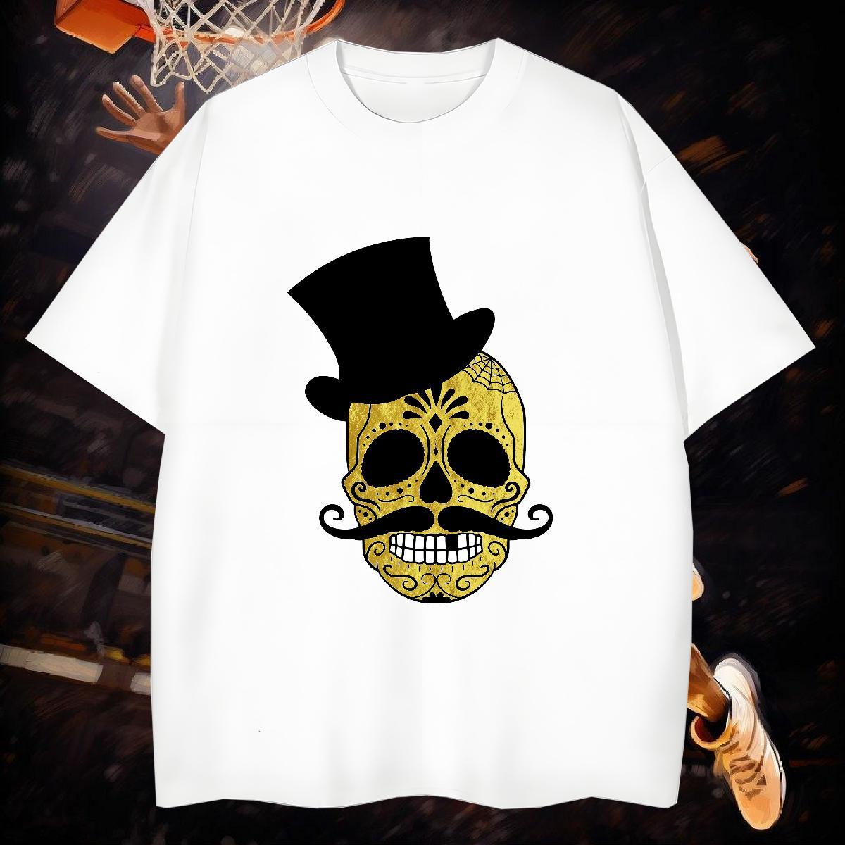 Free Shipping Man T Shirts 230g Pure Cotton skull Summer Casual DIY Crew Neck Tshirt for Man Woman New Arrival Wear