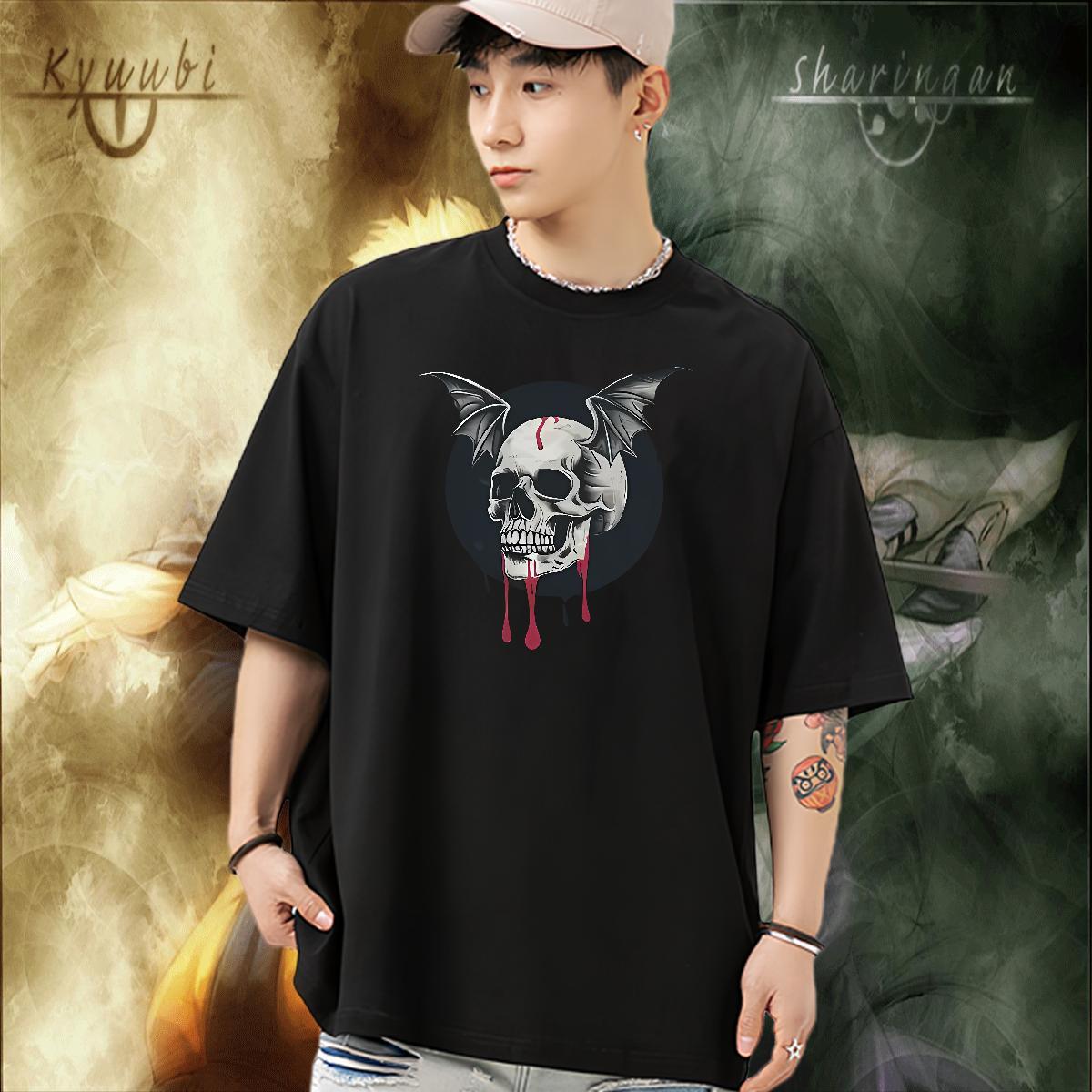 Free Shipping Mens T Shirts 230g Cotton skull Daily Wear Cartoon Print Breathable Tshirt for Man Woman Casual New Clothings