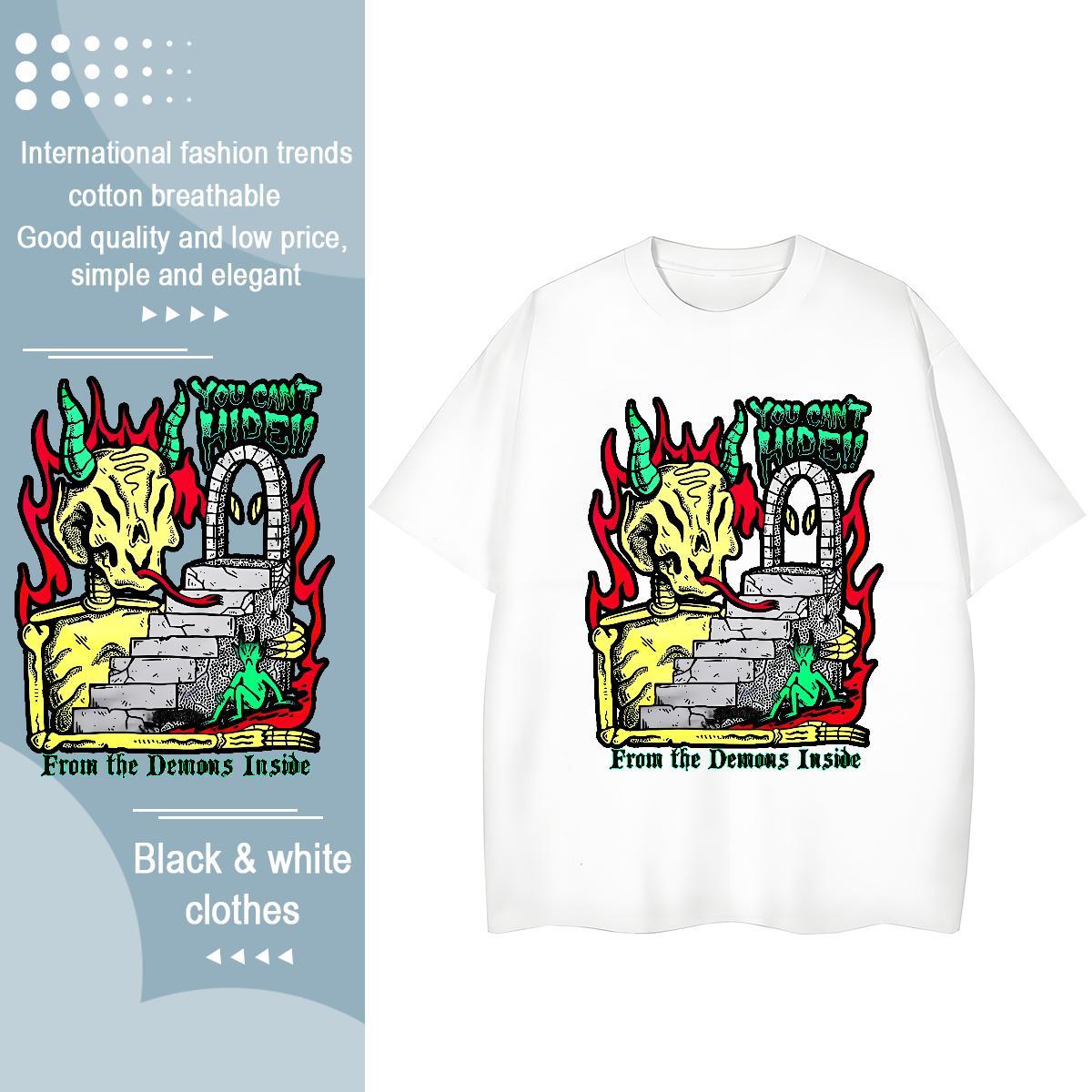 High quality Couples T Shirts 230g 100% Cotton demon Casual T-Shirts Breathable Short Sleeve Floral Print Tees