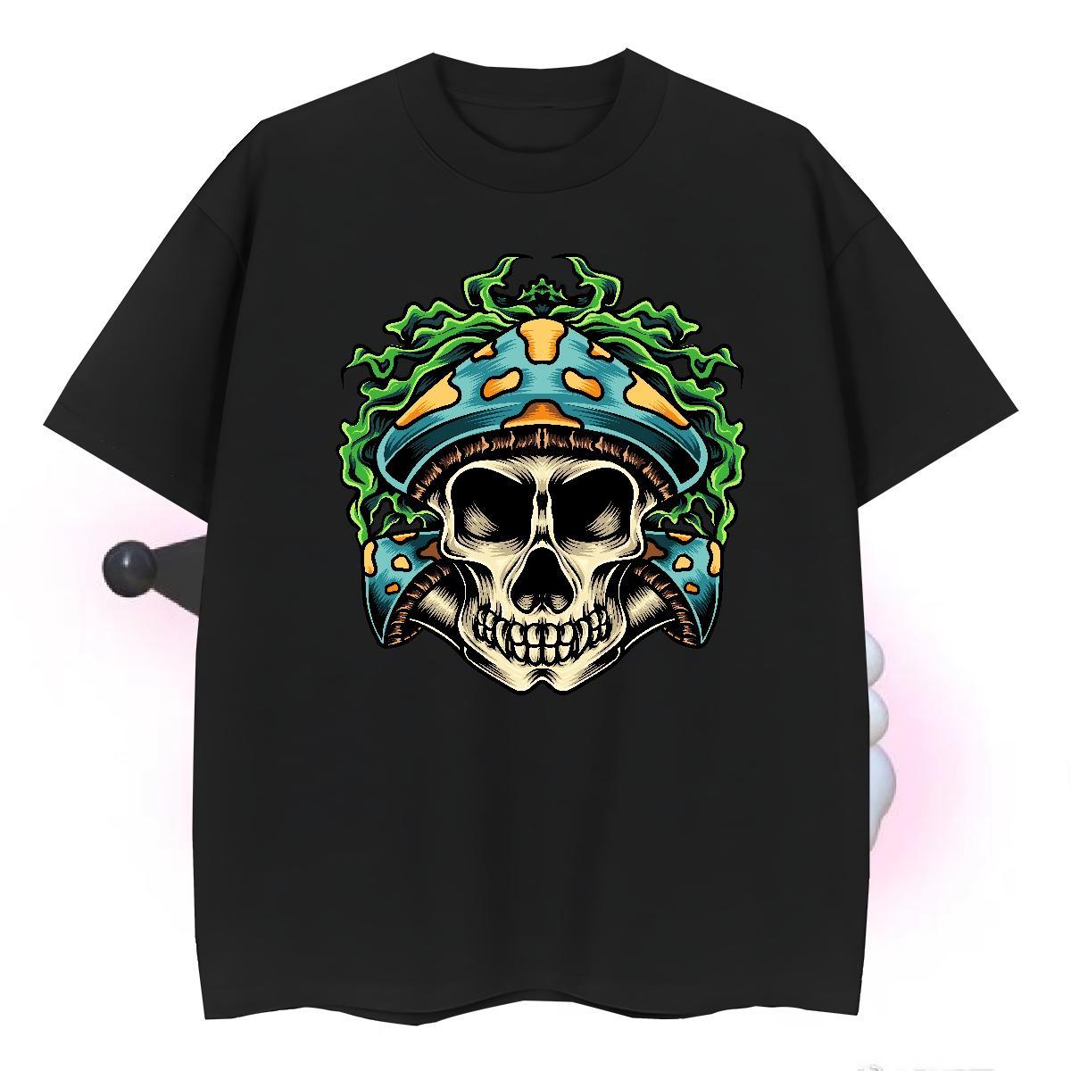 TOP Quality Man T Shirts 230g Pure Cotton skull Street Casual Customized Print O Neck Short Sleeves Mens Tshirts New Arrival Wear