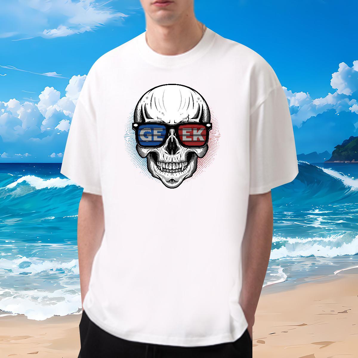 Free Shipping T shirt 230g 100% Cotton skull Street wear Hip Hop White Plus Size O-Neck Short Sleeve Tshirts 2024 Summer Clothes