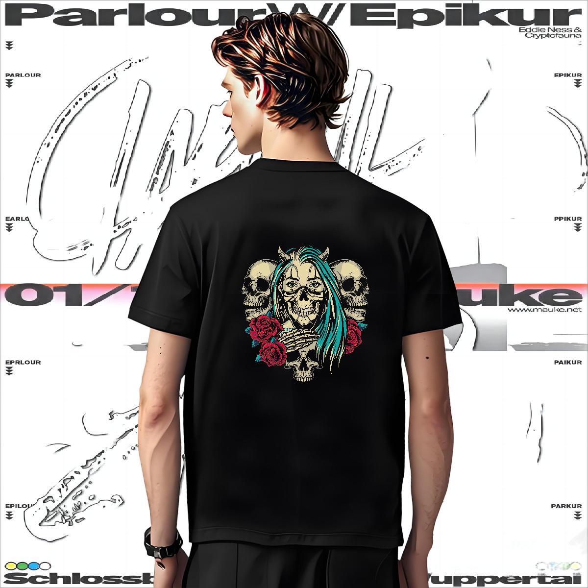 High Quality T Shirts Men 230g Cotton skull Casual Beach Cartoon Print O Neck Short Sleeves Tshirts Fashion New Tees