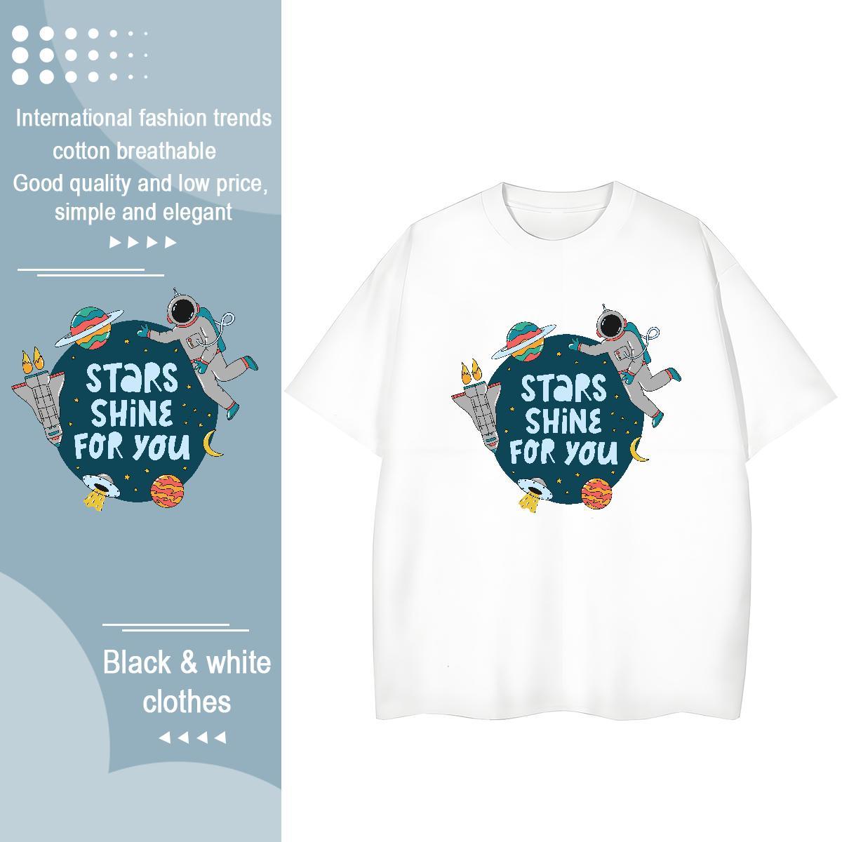 Nice Unisex Tshirts 230g Pure Cotton cosmonaut Summer Casual Woman T Shirts O Neck Short Sleeves Cartoon Anime Clothings