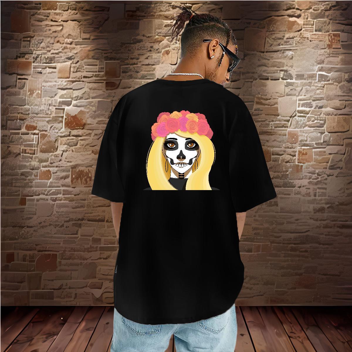 Loose T Shirts Men 100% Cotton 230g portrait Hip Hop Black Oversized O-Neck Short Sleeve Men Clothes T-Shirt 2024 Designer Tops