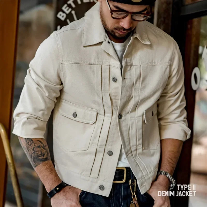 Maden retro denim jacket mens Amekaji cotton 100% ultrathin fit fashionable streetwear highquality clothing w240824