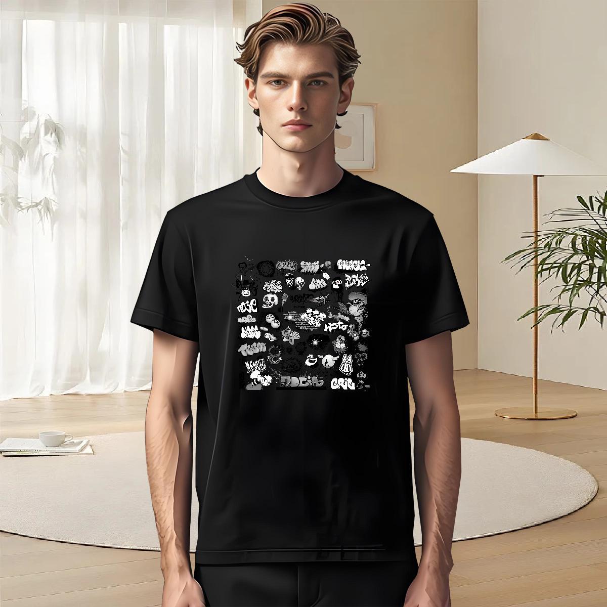 Soft T-Shirts for Men 100% Cotton 230g skull Hip Hop Street Anime Breathable Crew Neck Tshirts DIY Customized Tops Shirt