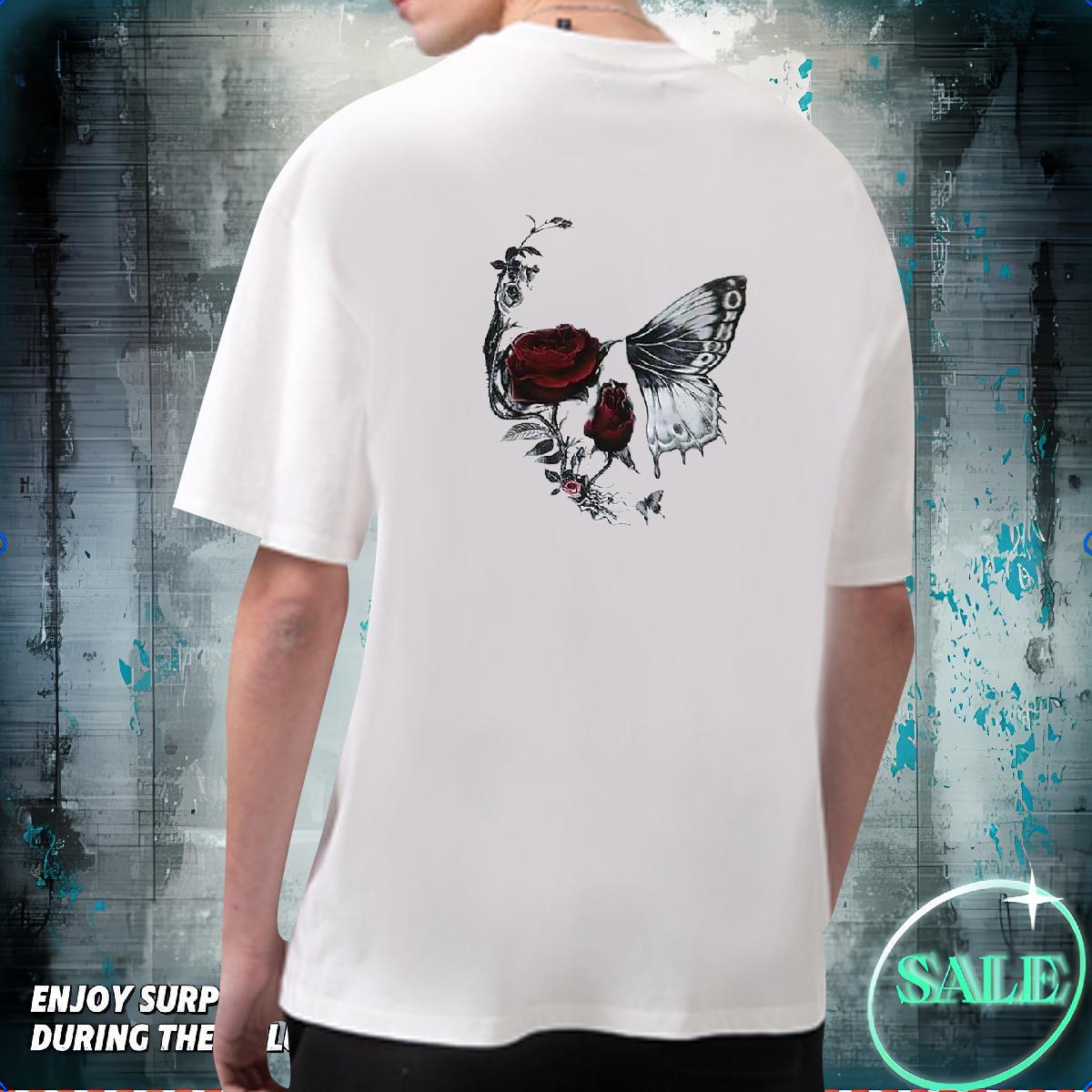 Free Shipping Mens T Shirts 100% Cotton 230g skull Casual Daily Wear Floral Print Breathable Short Sleeve Couples T Shirts Factory Direct Tee Shirt