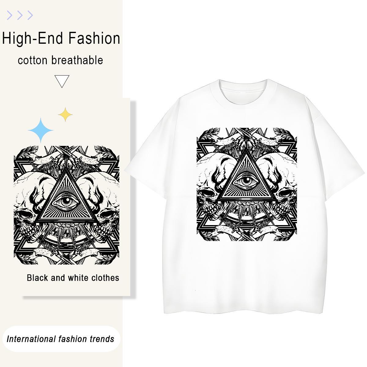 High Quality T-Shirts for Men 230g Pure Cotton eye of the devil Hip Hop Street Cartoon Print Breathable Crew Neck Men Clothes T-Shirt 2024 Tshirts
