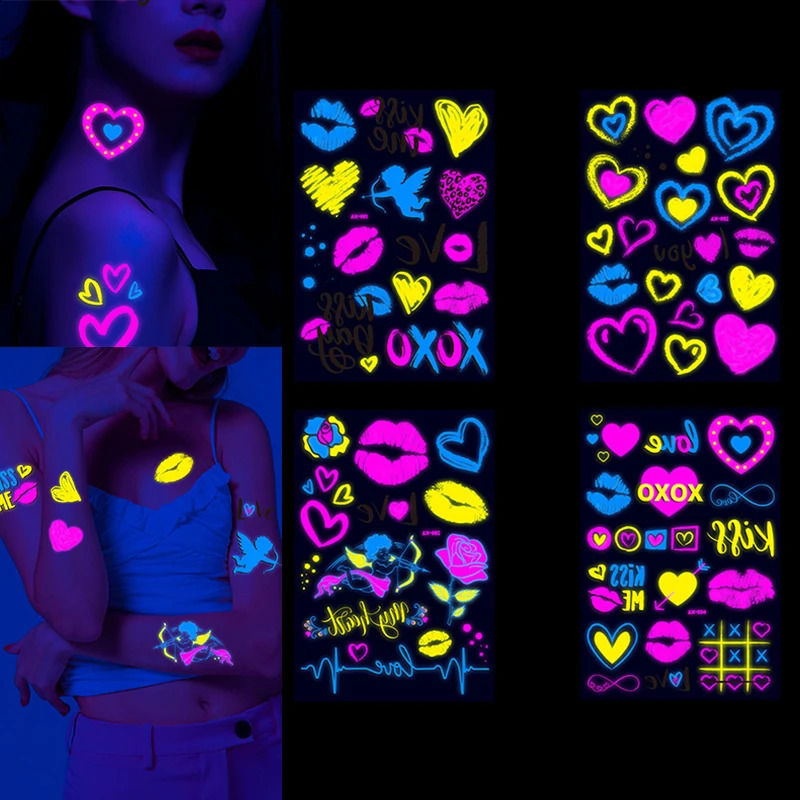 Valentines Day stickers tattoos temporary fluorescent glow love stickers wedding parties night bars tattoos body art decorations 240823