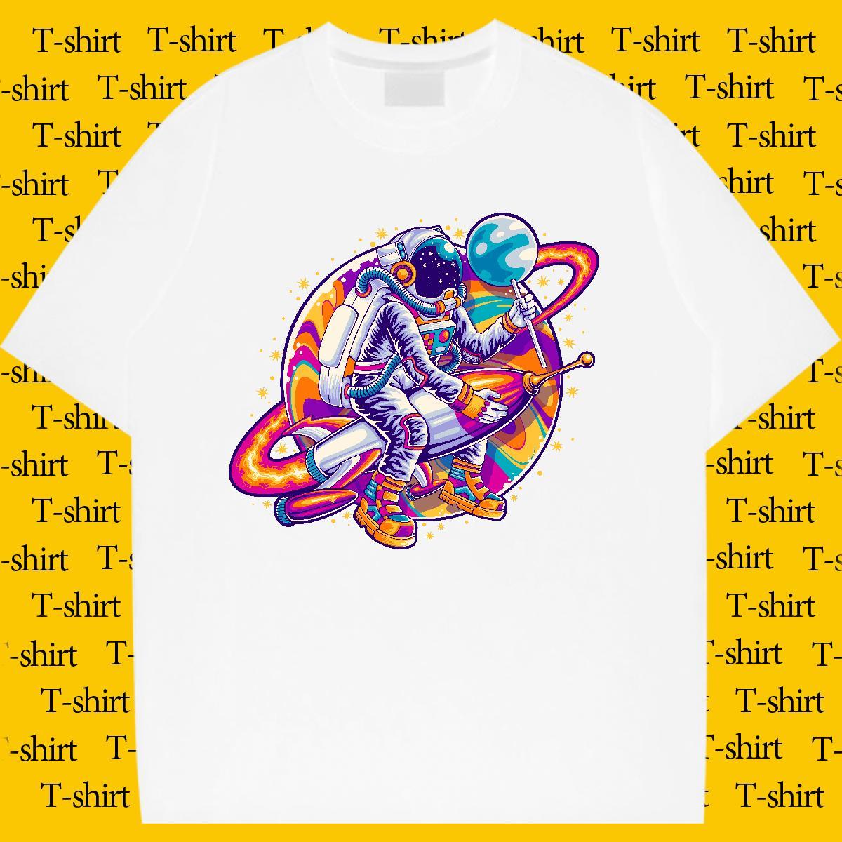 Female Lady T shirt 230g Cotton cosmonaut Sports Street Wear Woman T Shirts Breathable Anime Print Top Tees