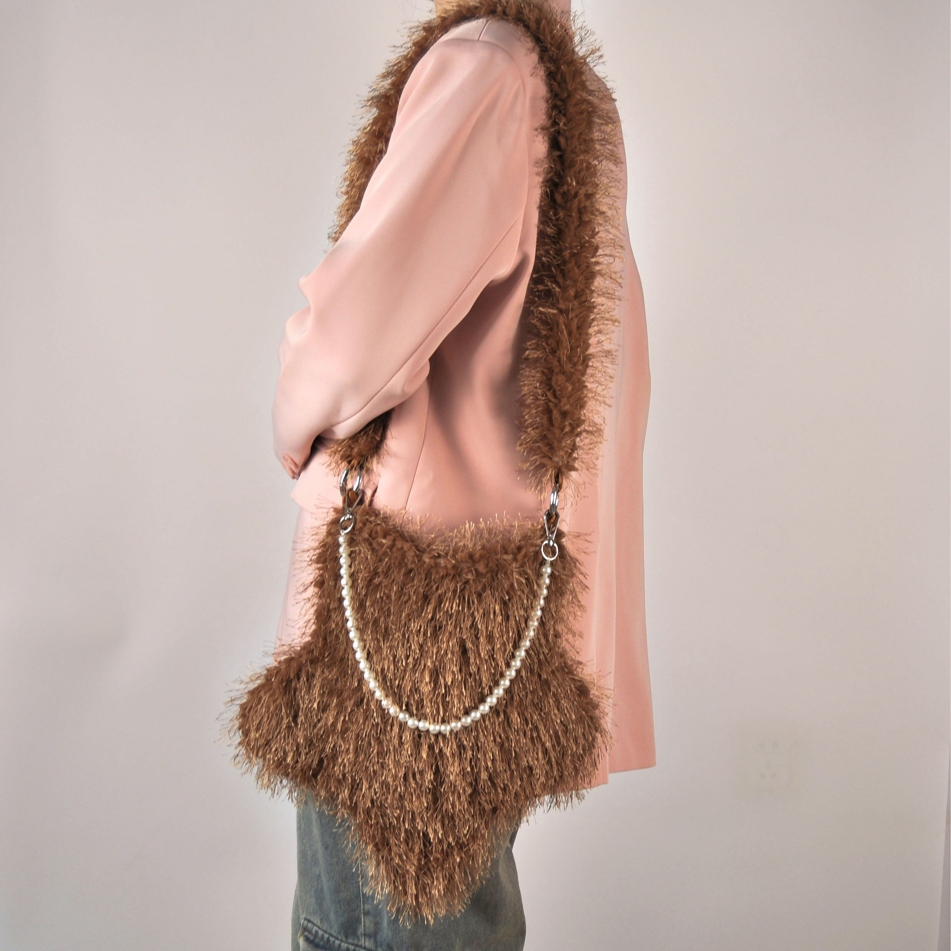 Plush bag women's tassel kapok flower cute pentagonal star pearl chain shoulder bag